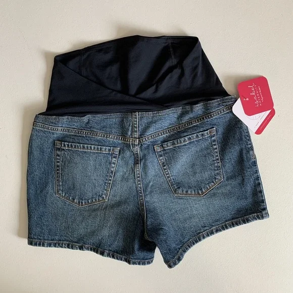 Isabel Maternity Shorts Size 8 Blue Jean Maternity Shorts Crossover Panel NWT - Picture 3 of 12